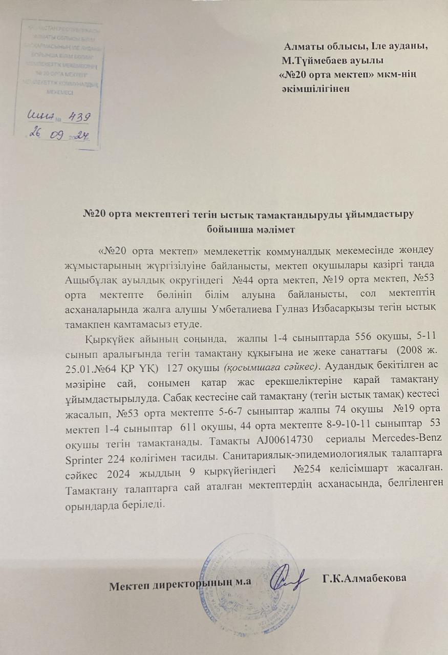 2024-2025 ОҚУ ЖЫЛЫНА  АС МӘЗІРІ